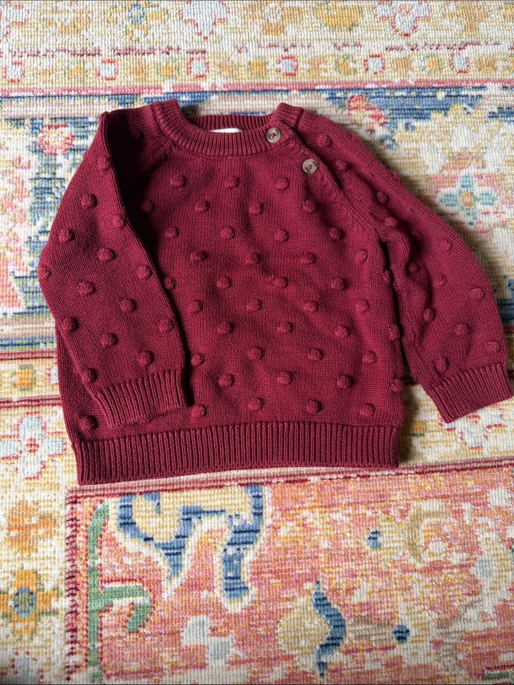 Cat & Jack Burgundy Bobble Crew Sweater with Shoulder Buttons